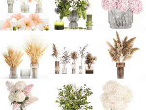 꽃다발 컬렉션 및 꽃병 50개 세트 3D 모델