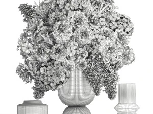 꽃다발 컬렉션 및 꽃병 50개 세트 3D 모델