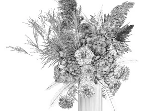 꽃다발 컬렉션 및 꽃병 50개 세트 3D 모델