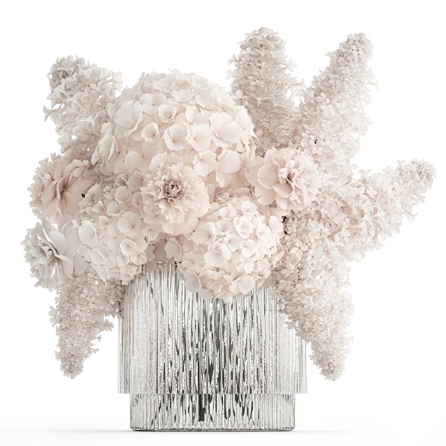 Bouquet of white flowers lilac peony hydrangea in vase 433 3D Model .c4d .max .obj .3ds .fbx .stl .blend 
