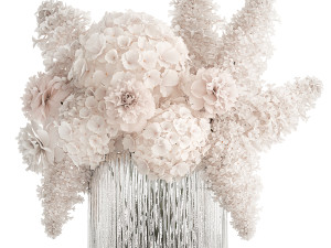 Bouquet of white flowers lilac peony hydrangea in vase 433 3D Model