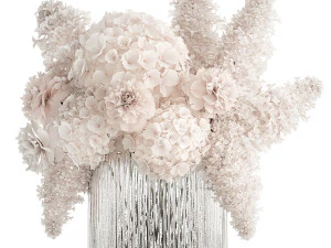 Buket bunga putih lilac peony hydrangea dalam vas 433 Model 3D