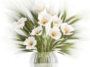 Small bouquet of wildflowers poppy wheat vase 434 3D मॉडल