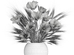 Small bouquet of wildflowers poppy wheat vase 434 3D-Modell