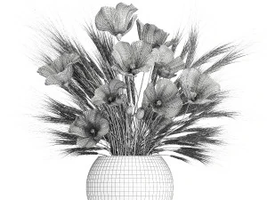 Small bouquet of wildflowers poppy wheat vase 434 3D Model