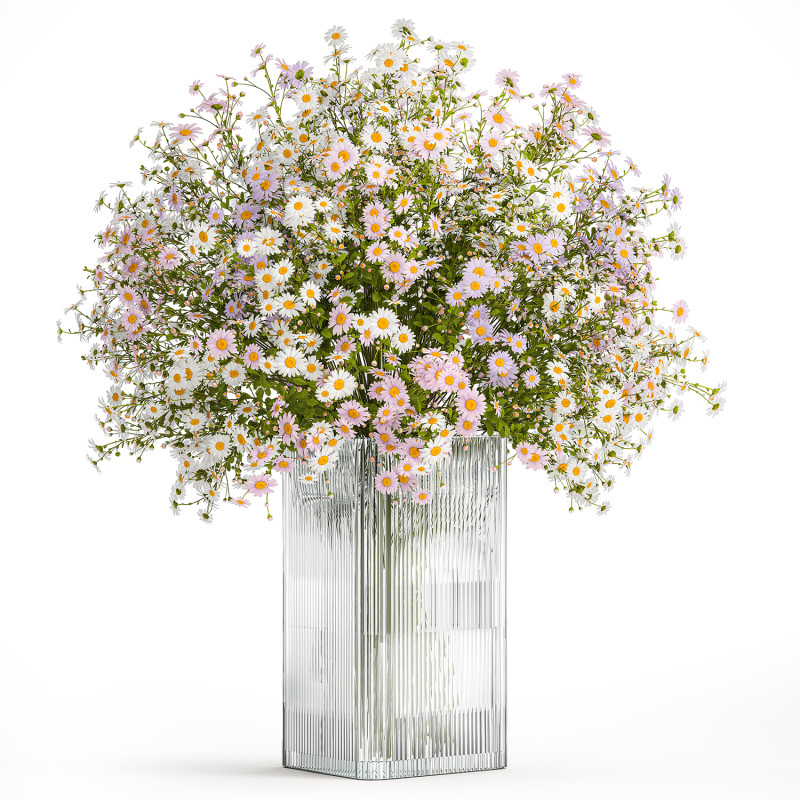 Bouquet of white wildflowers chamomile daisies vase 435 3D Модель .c4d .max .obj .3ds .fbx .stl .blend 