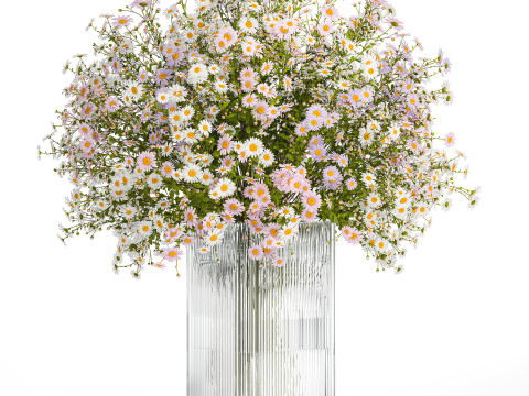 Bouquet of white wildflowers chamomile daisies vase 435 3D Model