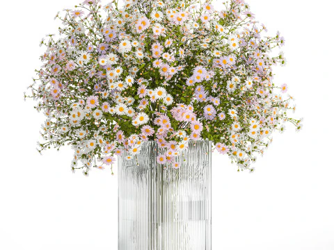 Bukiet białych kwiat&oacute;w, stokrotki rumiankowe, wazon 435 Model 3D