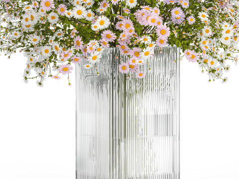 Bouquet of white wildflowers chamomile daisies vase 435 3D Модель