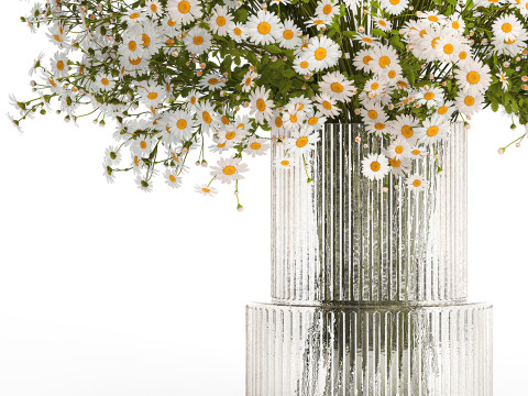 Bouquet White Wildflowers Chamomile Daisies Vase 436 3D Model