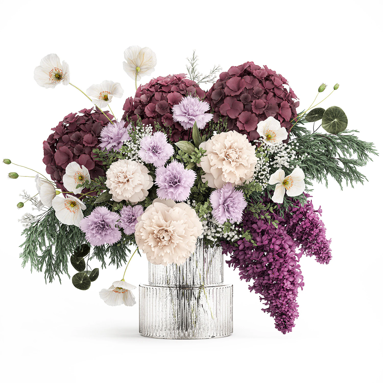 Bouquet of hydrangea lilac poppy peony in a vase 437 3D Model .c4d .max .obj .3ds .fbx .stl .blend