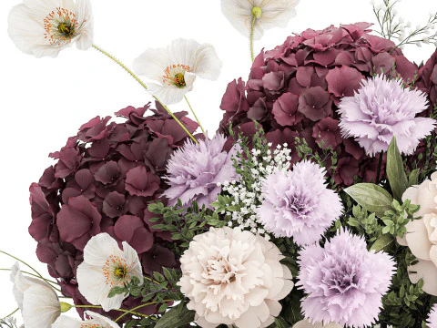 Bouquet of hydrangea lilac poppy peony in a vase 437 3D Model