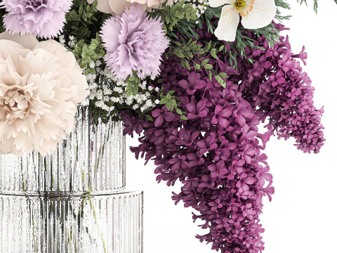 Bouquet of hydrangea lilac poppy peony in a vase 437 3D Model