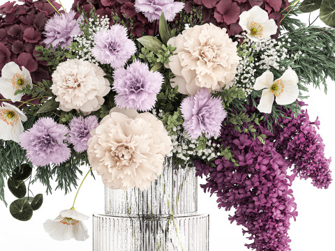 Bouquet of hydrangea lilac poppy peony in a vase 437 Modelo 3D