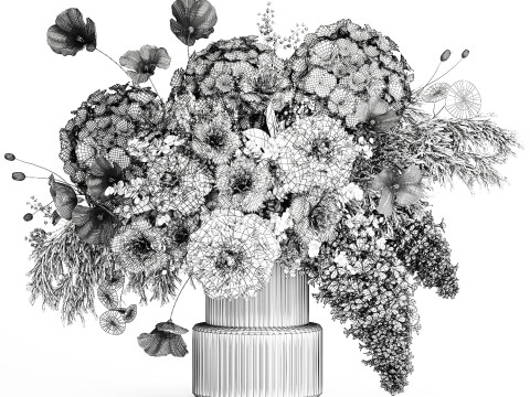 Bouquet of hydrangea lilac poppy peony in a vase 437 Modelo 3D
