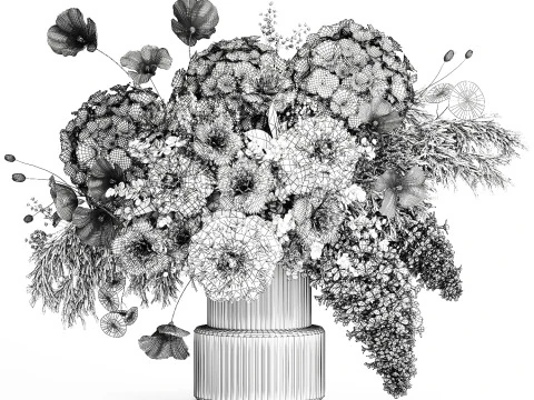 Bouquet of hydrangea lilac poppy peony in a vase 437 3D Model