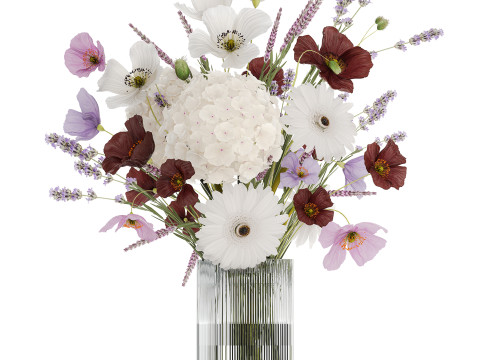 Beautiful bouquet of wild flowers Hydrangea Lavender Poppy Gerbera Modelo 3D