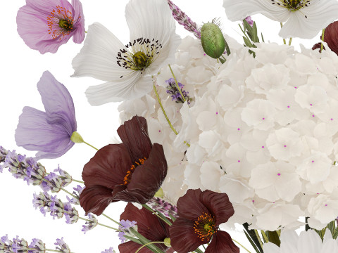 Beautiful bouquet of wild flowers Hydrangea Lavender Poppy Gerbera Modelo 3D