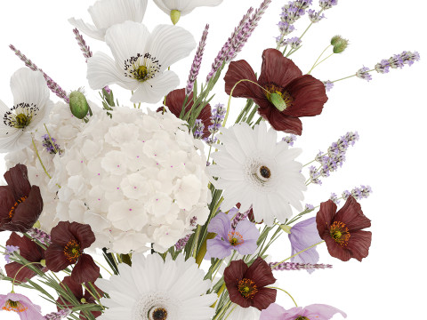 Beautiful bouquet of wild flowers Hydrangea Lavender Poppy Gerbera Modelo 3D
