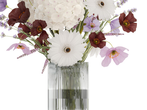 Beautiful bouquet of wild flowers Hydrangea Lavender Poppy Gerbera Modelo 3D