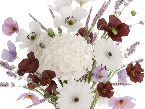 Beautiful bouquet of wild flowers Hydrangea Lavender Poppy Gerbera Modelo 3D