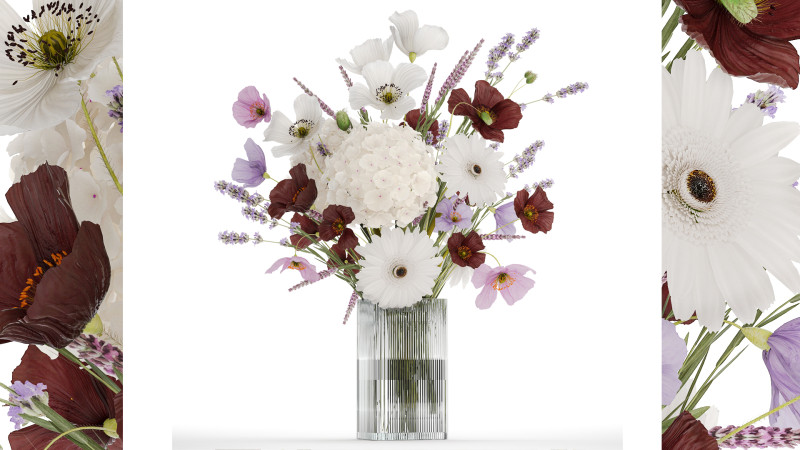 Beautiful bouquet of wild flowers Hydrangea Lavender Poppy Gerbera Modelo 3D .c4d .max .obj .3ds .fbx .stl .blend 