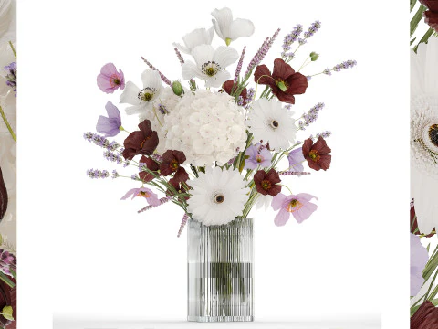 Wundersch&ouml;ner Strau&szlig; Wildblumen Hortensie Lavendel Mohn Gerbera 3D Modell