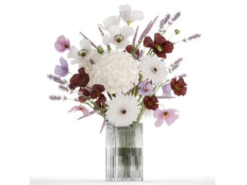 Beautiful bouquet of wild flowers Hydrangea Lavender Poppy Gerbera Modelo 3D