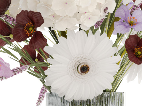 Beautiful bouquet of wild flowers Hydrangea Lavender Poppy Gerbera Modelo 3D