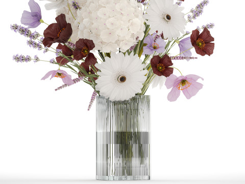 Beautiful bouquet of wild flowers Hydrangea Lavender Poppy Gerbera Modelo 3D