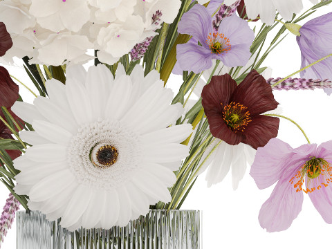 Beautiful bouquet of wild flowers Hydrangea Lavender Poppy Gerbera Modelo 3D