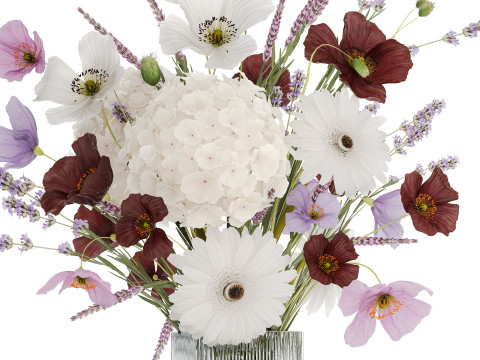 Beautiful bouquet of wild flowers Hydrangea Lavender Poppy Gerbera Modelo 3D