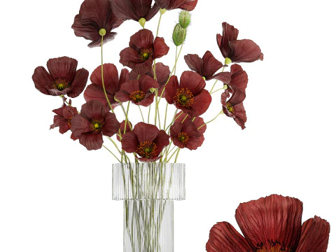 Beautiful bouquet of wild flowers in a vase with Poppy 3D Model