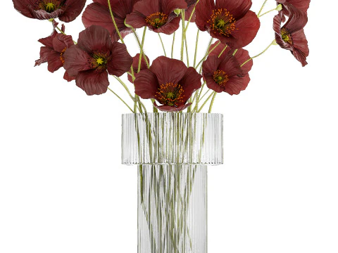 Beautiful bouquet of wild flowers in a vase with Poppy 3D Model