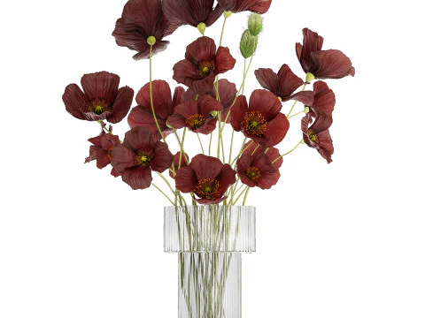 Beautiful bouquet of wild flowers in a vase with Poppy 3D Model