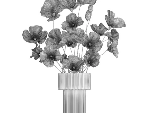 Beautiful bouquet of wild flowers in a vase with Poppy 3D Model