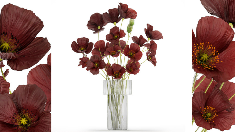 Beautiful bouquet of wild flowers in a vase with Poppy 3D Модель .c4d .max .obj .3ds .fbx .stl .blend 