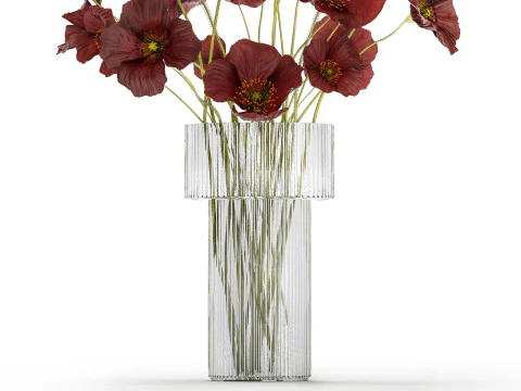 Beautiful bouquet of wild flowers in a vase with Poppy 3D Model