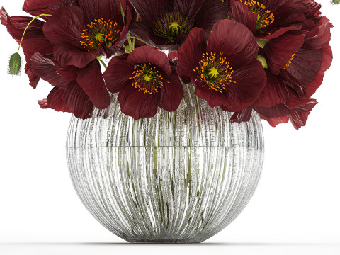 Bouquet Of Wild Flowers In A Vase With Poppy 443 3D Model