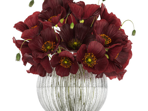 Bouquet Of Wild Flowers In A Vase With Poppy 443 3D Model
