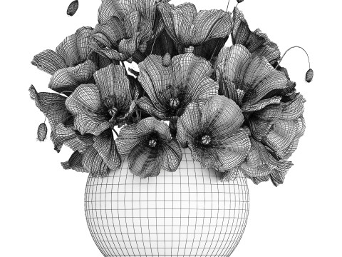 Bouquet Of Wild Flowers In A Vase With Poppy 443 3D Model