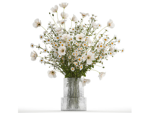 Bouquet Of White Wild Flowers Poppy Chamomile 3D Model