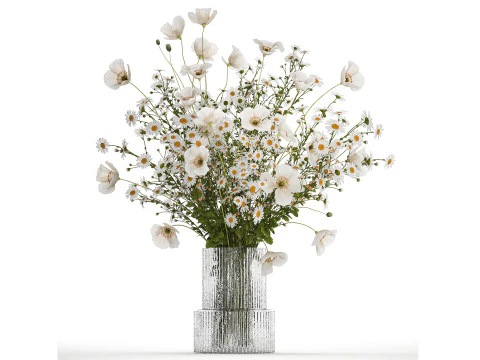 Bouquet Of White Wild Flowers Poppy Chamomile 3D Model