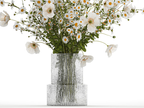 Bouquet Of White Wild Flowers Poppy Chamomile 3D Model