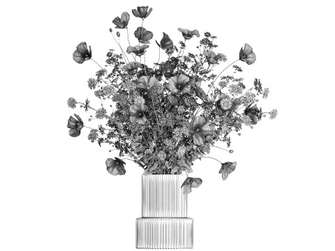 Bouquet Of White Wild Flowers Poppy Chamomile 3D Model