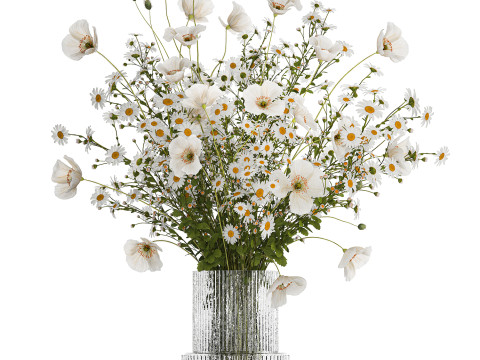 Bouquet Of White Wild Flowers Poppy Chamomile 3D Model