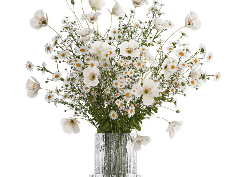 Bouquet Of White Wild Flowers Poppy Chamomile 3D Model