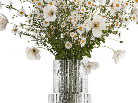 Bouquet Of White Wild Flowers Poppy Chamomile 3D Model