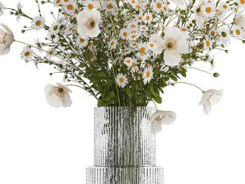 Bouquet Of White Wild Flowers Poppy Chamomile 3D Model