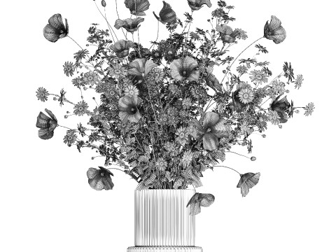 Bouquet Of White Wild Flowers Poppy Chamomile 3D Model